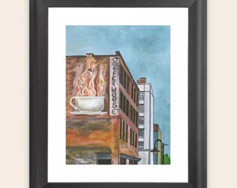 Knoxville TN Wall Art Print, Coffeehouse Mural, Tennessee Architecture Print, Old City Knoxville, City Wall Art Decor, Coffee Art