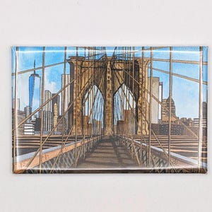 Brooklyn Bridge Magnet, New York City, Art Fridge Magnet, Kitchen Decor, Decorative Magnet, New York Art Gift, Brooklyn Architecture