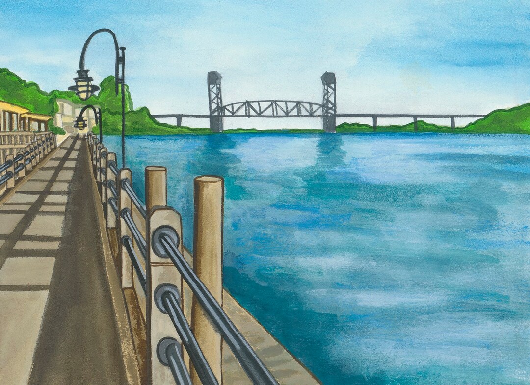 Wilmington NC Art Original Painting, Wilmington Riverwalk Painting