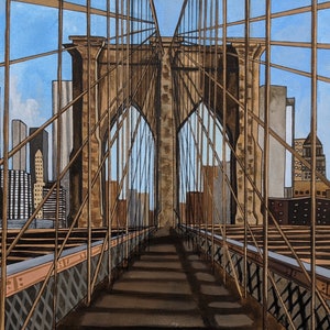 Brooklyn Bridge Original Painting, New York City Wall Art, City Wall Art, Original Artwork, Architecture Art, Watercolor Painting