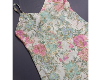 Vintage J.O. Intimates Bloemenhemd Nachthemd Klein Pastelroze Mint Satijn S