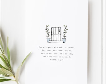 Impresión de la Escritura Mateo 7:8, Pedid, Buscad, Llamad, Decoración Cristiana para el Hogar
