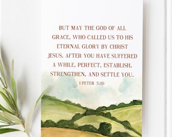 1 Peter 5:10 Print, God of All Grace Scripture, Christian Wall Decor