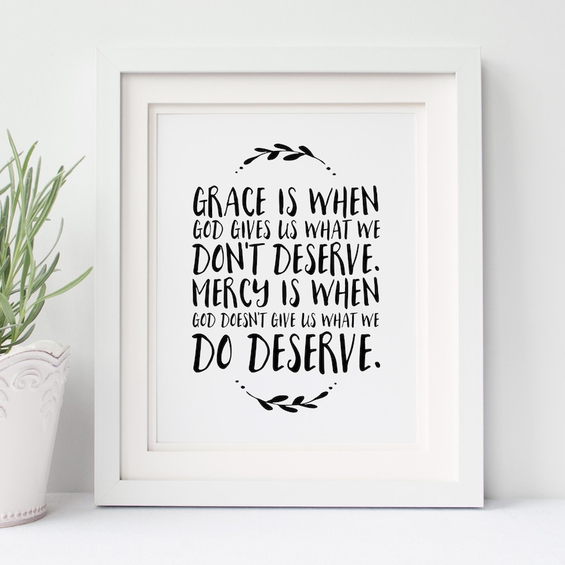 "Grace is When" Christian wall art, featuring an inspirational quote in modern typography. Perfect for religious home décor or a thoughtful Christmas gift.