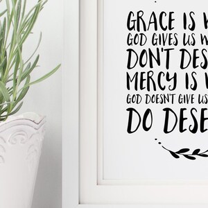 "Grace is When" Christian wall art, featuring an inspirational quote in modern typography. Perfect for religious home décor or a thoughtful Christmas gift.