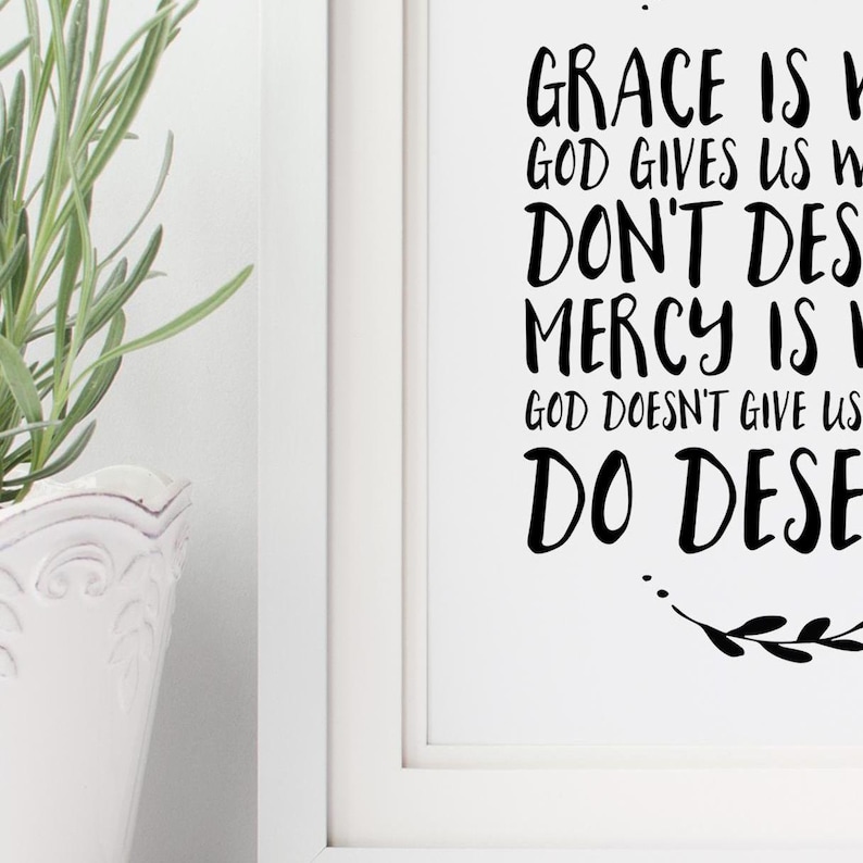 "Grace is When" Christian wall art, featuring an inspirational quote in modern typography. Perfect for religious home décor or a thoughtful Christmas gift.