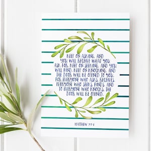 Matthew 7:7-8 Print, Ask Seek Knock Wall Art, Bible Verse Decor, Christian Gift, Faith Based Home, Inspirational Scripture, Prayer Room Art