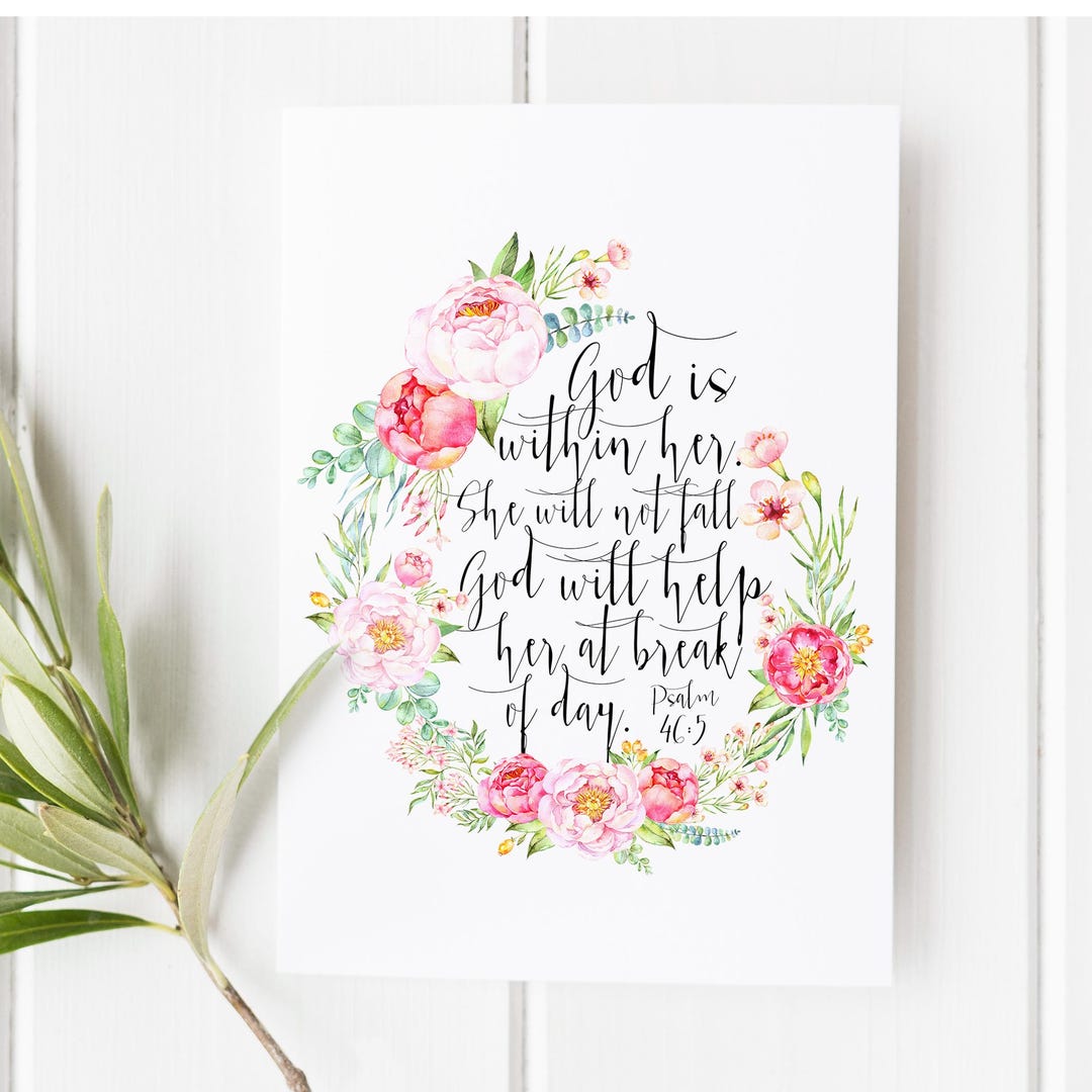 Psalm 46:5 Floral Wall Decor Christian Gift, God is Within Her Print - Etsy