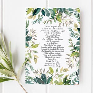 I Come to the Garden Alone Print, Christian Hymn Wall Art, Vintage Scripture Decor, Faith-Based Home Gift, Bible Verse Floral Artwork