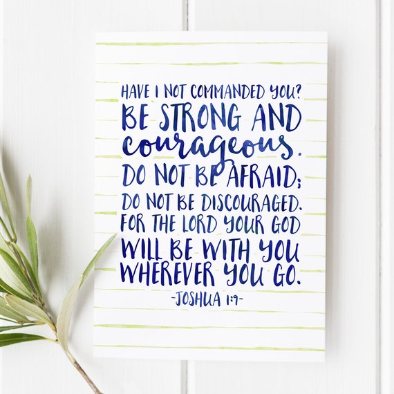 Joshua 18 9 Be Strong And Courageous Baptism Gift Baptism Print Bible Verse Wall Art Bible Verse Print Bible Verse