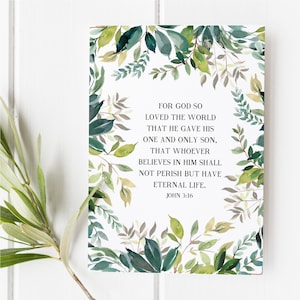 Juan 3:16 - Porque tanto amó Dios al mundo - Tarjeta de las Escrituras - Versículo bíblico - Arte de la pared del versículo bíblico- Impresión del versículo bíblico - Regalo cristiano - Religioso