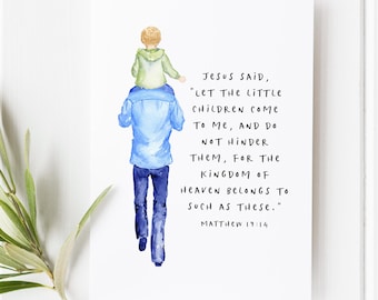 Matthew 19:14 Let the Little Children Scripture Print, Christian Nursery Faith Wall Art
