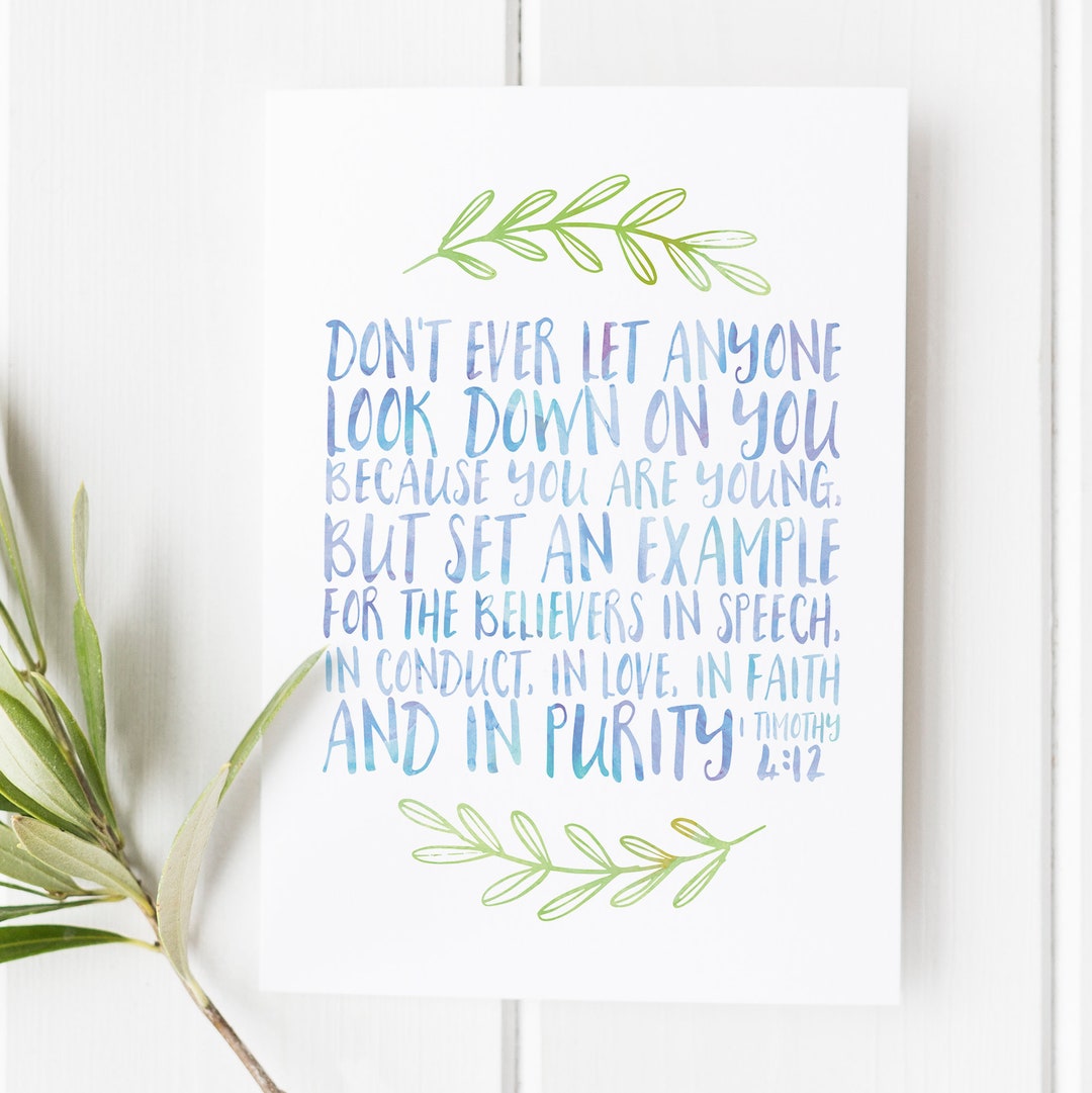 1 Timothy 4:12 Scripture Print, Christian Youth Encouragement Wall Art ...