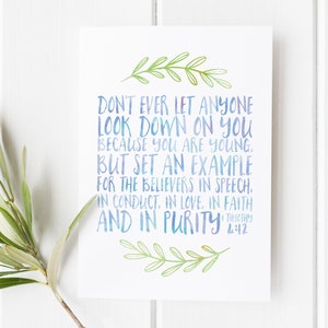 1 Timothy 4:12 Inspirational Scripture Print – Christian Wall Art, Encouraging Faith Decor, Uplifting Bible Verse Gift for Christmas