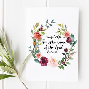 Psalm 124:8 - Onze hulp is in de naam van de Heer - schriftkunst - kunst aan de muur bijbelvers - bijbelvers afdrukken - christelijke cadeaus voor vrouwen
