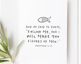 Matthew 4:19 Print, Fishers of Men Wall Art, Christian Bible Verse Decor, Gift for Him, Pastor Scripture, Discipleship Faith Gift