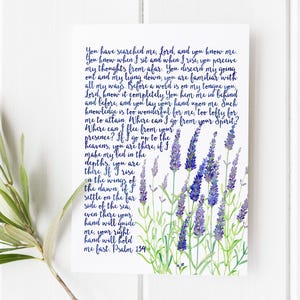 Psalm 139 - Je hebt gezocht - schriftkunst - Bijbelvers afdrukken - Bijbelvers muurkunst - christelijk cadeau - decoratie religieus huis - lavendel