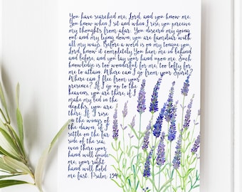 Salmo 139 - Você pesquisou - Arte das Escrituras - Impressão de versículos bíblicos - Arte de parede com versículos bíblicos - Presente cristão - Decoração religiosa para casa - Lavanda