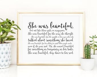 She was beautiful - F. Scott Fitzgerald - Print - Quote - Gifts for book lovers - Gifts for her - Great Gatsby Gifts - Great Gatsby quotes