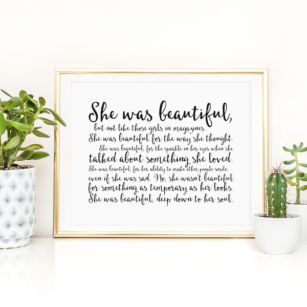 She was beautiful - F. Scott Fitzgerald - Print - Quote - Gifts for book lovers - Gifts for her - Great Gatsby Gifts - Great Gatsby quotes