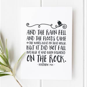 Matthew 7:25 - And The Rain Fell - Bible Verse Art Print - Scripture Art - Nautical Home Decor - Bible verse wall art - Christian Gift