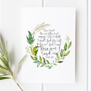 Isaiah 6:8 Scripture Print, Here Am I Send Me Wall Art, Botanical Christian Decor