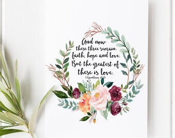 1 Corinthians 13:13, Faith Hope Love, Bible Verse Print, Christian Wedding Gift