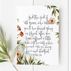 1 Peter 5:10 - And the God of all grace - Scripture Card - Bible verse wall art - Bible verse print - Christian Gifts - Religious home decor