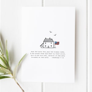 Matthieu 7:25 - Et la pluie est tombée - Art de l'écriture - Verset de la Bible - 4 juillet - Impression de versets de la Bible - Art mural de versets de la Bible - Décoration patriotique