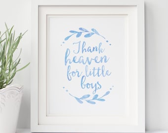 Impresión "Gracias al Cielo por los Niños Pequeños", Arte de Pared para Guardería Infantil, Decoración Inspirada en la Fe, Regalo Cristiano para Bebé, Acuarela Azul para Guardería Infantil