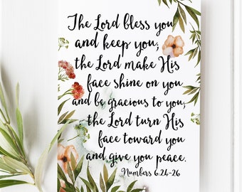 Numbers 6:24-26 - May the Lord bless you and keep you - Scripture Art - Bible Verse - Bible verse wall art - Bible verse prints