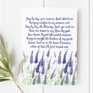 Day by Day Hymn Print, Christian Wall Art, Lavender Floral Decor ...