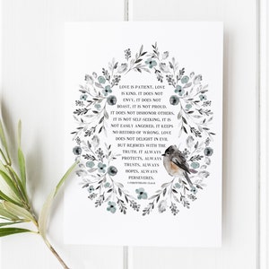 1 Corintios 13:4-8 - El amor es paciente - Versículo bíblico - Arte mural con versículo bíblico - Regalo de bodas - Regalo de bodas cristiano - Versículo de boda personalizado