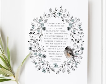 1 Corinthians 13:4–8 Scripture Print, Love Is Patient Wall Art, Wedding Bible Verse Decor, Marriage Christian Gift