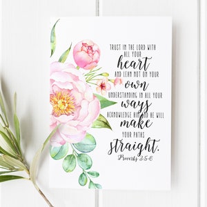 Proverbios 3:5-6 - Confía en el Señor con todo tu corazón - Arte de las Escrituras - Versículo bíblico - Arte mural con versículos bíblicos - Impresión de versículos bíblicos