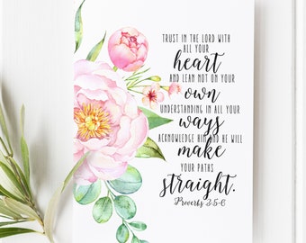 Proverbs 3:5-6 - Trust in the Lord with all your heart - Scripture art - Bible verse - Bible verse wall art - Bible verse print