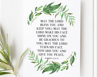 Numbers 6:24-26 - May the Lord bless you and keep you - Scripture Art - Bible Verse - Bible verse wall art - Bible verse prints