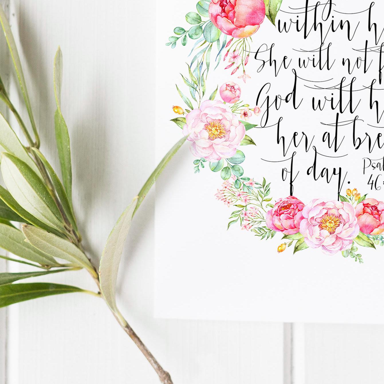 Psalm 46:5 Floral Wall Decor Christian Gift, God is Within Her Print - Etsy