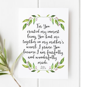 Psalm 139: 13-14 - Für deine Erschaffung meines innersten Wesens - Bibel Vers - Christliches Geschenk - Schriftkunst - Bibel Vers Wandkunst - Taufe Geschenk