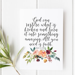 Joel 2:25 Inspirational Print, Christian Wall Art, Floral Bible Verse Decor, Faith-Based Gift, Religious Home Decor, Christmas Gift Idea