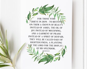 Isaiah 61:3 Print, Beauty for Ashes Scripture, Christian Wall Art, Bible Verse Décor, Faith Based Gift, Inspirational Spiritual Artwork