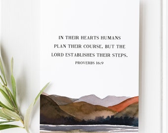 Proverbs 16:9 - In Their Hearts - Bible Verse Art Print - Bible verse wall art - Bible verse prints - Christian Gifts - Bible Verse Gift