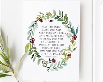 Números 6:24-26 - Que o Senhor te abençoe e te guarde - Arte das Escrituras - Arte de parede com versículos bíblicos - Impressões de versículos bíblicos - Decoração cristã para casa