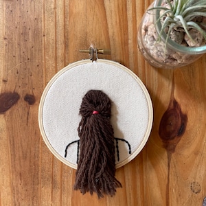 Girl with the Curly Brown Hair Hoop Art HANDSTITCHED Embroidery Handamde