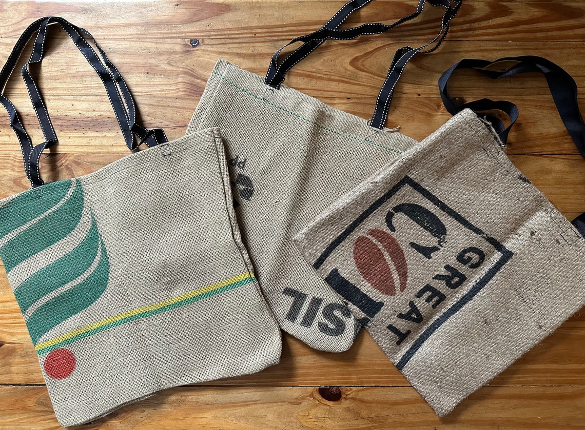 Burlap Market Tote Bag Made From Upcycled Coffee Bean Sacks Etsy