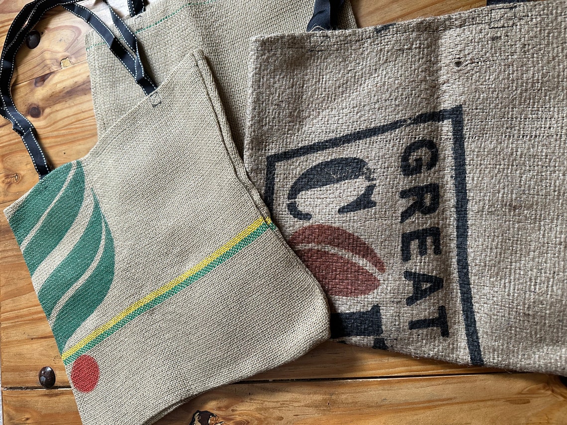 Burlap Market Tote Bag Made From Upcycled Coffee Bean Sacks Etsy