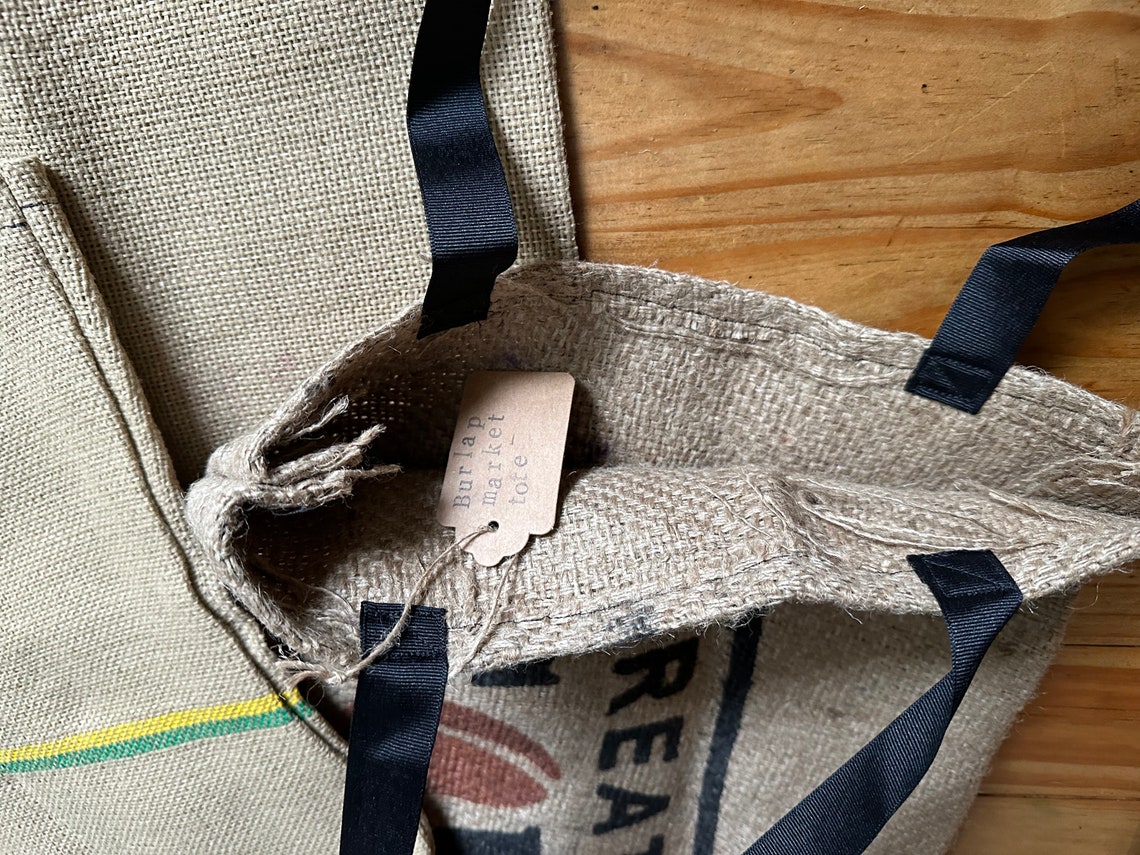 Burlap Market Tote Bag Made From Upcycled Coffee Bean Sacks Etsy