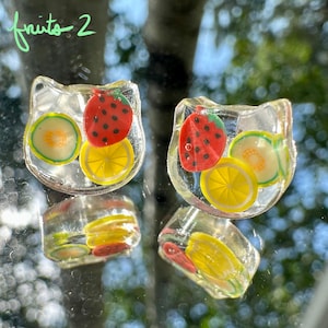 Cat Shaped Fruit Jelly Resin Stud Earrings Transparent