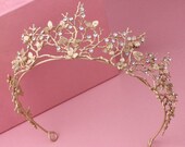 Secret Garden Dragonfly Tiara Bridal Crown Gold Floral Wedding Tiara Hair Accessory