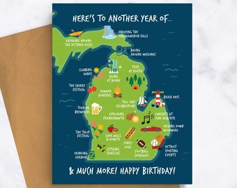 Here's to another year of - Michigan Birthday Card